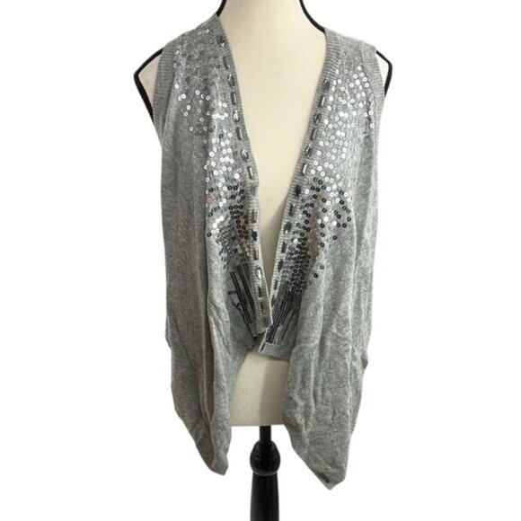 Abercrombie & Fitch Open Front Cardigan Vest Womens Size M Gray Sequin Knit - Picture 1 of 7